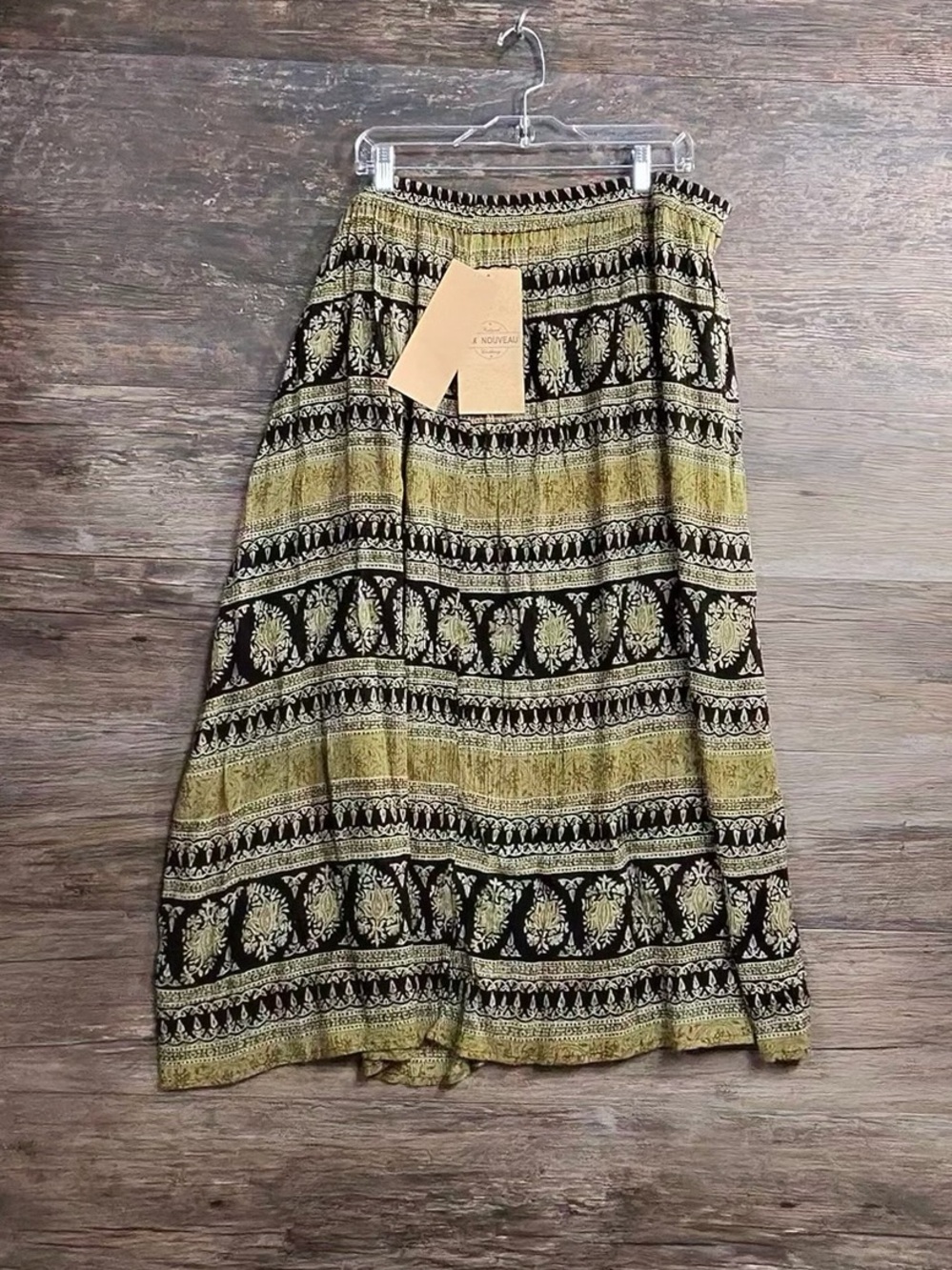 Printed Mix Nouveau Black and Yellow Maxi Skirt with Elastic Waist